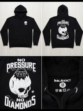 Ink Addict Black Hoodie "No Pressure No Diamonds" - Exact Piece Warn For Feature